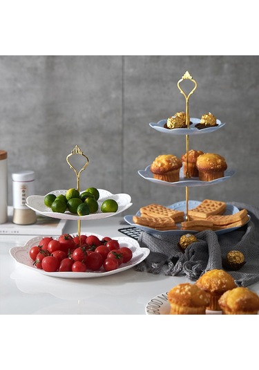 Wezone 3 Katlı Pasta Rafı, Ev Parti Tatlı Tepsisi, Mutfak Meyve Sepeti, Dayanıklı Malzeme, Beyaz Tabak Altın Çubuk, Ev Kullanıma Ideal DiğER