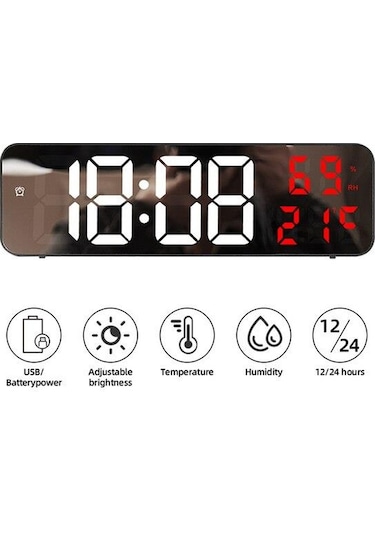 Valkyrie Nem Ölçer Dereceli Led Duvar Ve Masa Alarm Saati Kırmızı