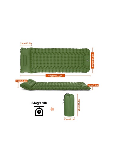 Tomshoo Ultra Hafif Dahili Pompalı Yastıklı Kamp Şişme Yatağı Yeşil