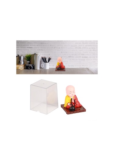 Shineyee Güneş Enerjili Otomatik Keman Çalan Küçük Rahip Figürü - Ev Ofis Araba Dekorasyonu Için Şans Ve Bereket Dilekleri Hediyelik Plastik Figür 456-02 Şeffaf Kutu Kırmızı