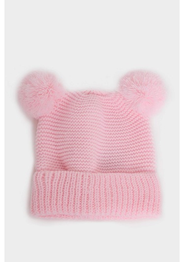 Defacto Kız Bebek Ponpon Kulaklı Örgü Bere C8164A524WNPN101 Pembe