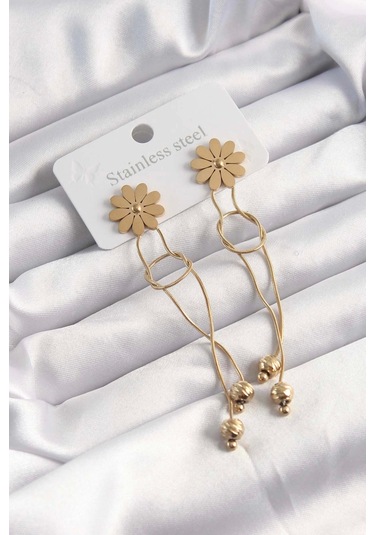 316l Çelik Altın Renk Sallantılı Düğüm Model Papatya Küpe