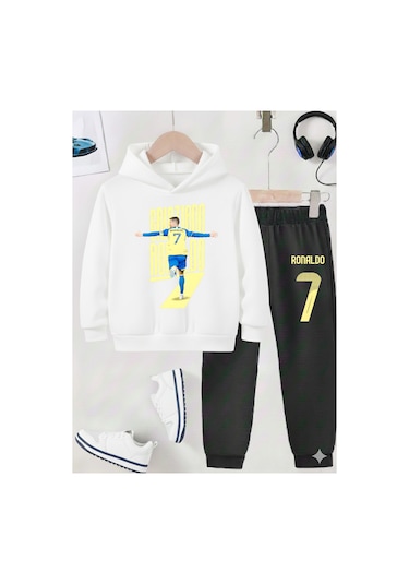 Stil X Ronaldo Baskılı Erkek Çocuk Eşofman Takımı, 3 İplik Şardonlu Kumaş Siyah-beyaz 5 Stil X Ronaldo Baskılı Erkek Çocuk Eşofman Takımı, 3 İplik Şardonlu Kumaş Siyah-beyaz 5