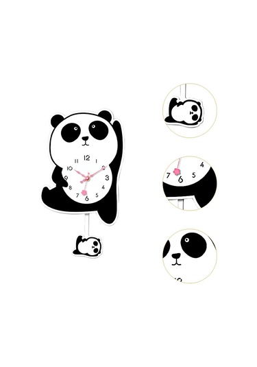 Homyl Panda Sarkaçlı Duvar Saati Sessiz Saat Akrilik Karikatür Stil B