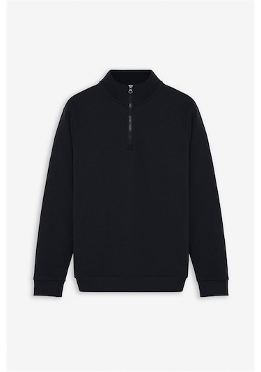 Süvari Siyah Regular Düz Yarım Balıkçı Yaka Sweatshirt Ssw2013700001-s09 Siyah