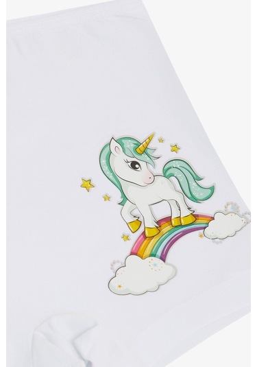 Breeze Kız Çocuk Boxer Sevimli Unicorn & Gökkuşağı 5-11 Yaş, Beyaz-beyaz Beyaz