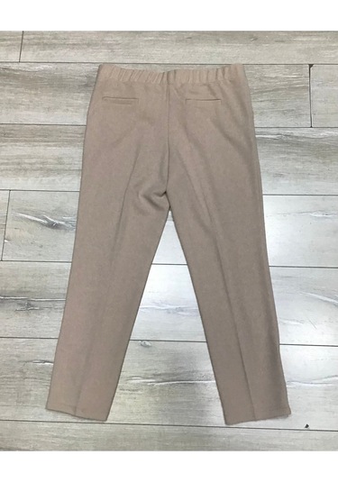 Scuba Yanlardan Cepli Önü Dikişli Paçası Çakmalı Beli Lastikli Büyük Beden Pantolon Krem