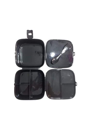 Beslenme Kabı Belenme Kutusu Siyah Renk 4 Bölmeli