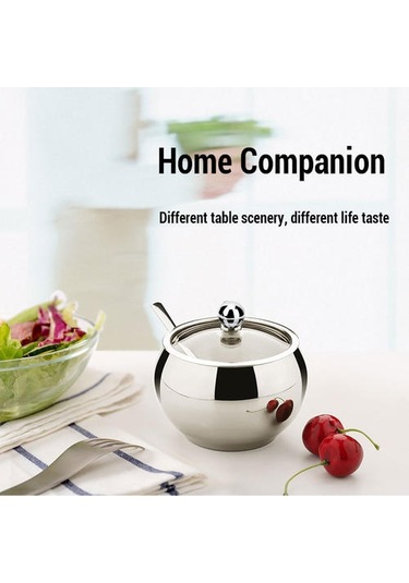 Paslanmaz Çelik Şeker Kase Kapaklı Ve Kaşık Taşınabilir Şeker Kutusu Mutfak Konteyner Pişirme Şeker Baharat Kavanoz Depolama Şişesi Şeker Ve Amp Krema Tencere 4 Izgara