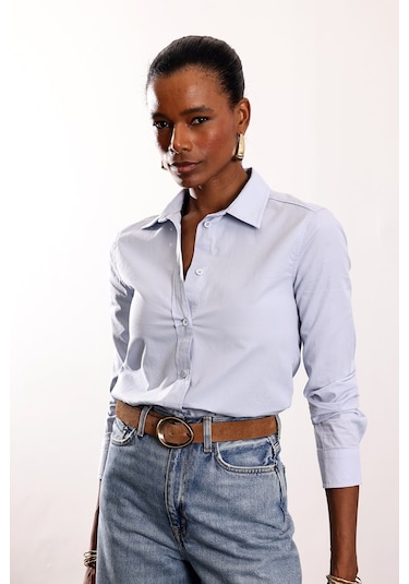 5in1Canpolat Mavi Slim Fit Gömlek 17449 Mavi