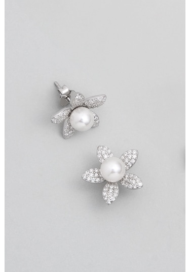 So Chic İnci Çiçeği 18 Ayar Beyaz Altın Kaplama Gümüş Seti 28306438