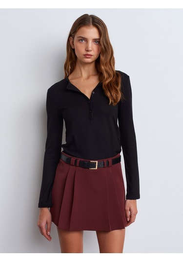 Dilvin 31544 Düğmeli Uzun Kollu Top-siyah Siyah