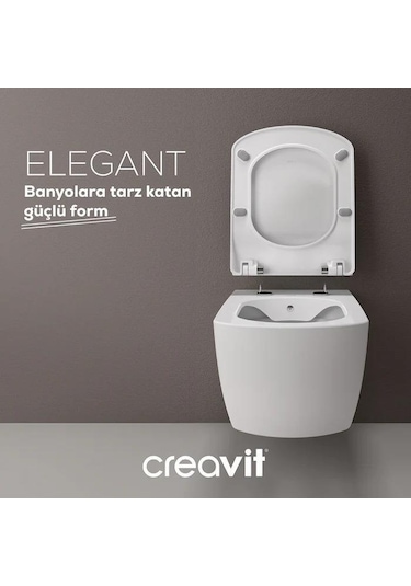 Creavit Elegant Rim-off Asma Klozet + Yavaş Kapanır Kapak + Creavit Gömme Rezervuar Set Beyaz