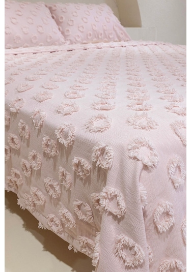 Koza Home Sitra Pudra Çift Kişilik Püsküllü Yatak Örtüsü 230x250 2 Yastık 5 Pudra