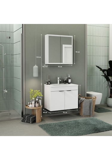 Biani Fix Loft 75 Cm Banyo Dolabı,Seramik Lavabolu, Aynalı,Lavabo Dahil,Mdf,Mat Beyaz Biani Fix Loft 75 Cm Banyo Dolabı,Seramik Lavabolu, Aynalı,Lavabo Dahil,Mdf,Mat Beyaz
