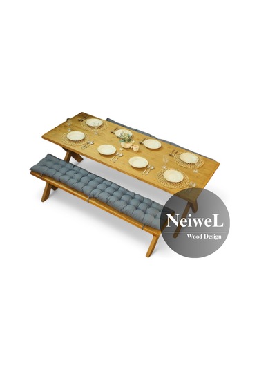 Neiwel Koen Doğal Ahşap Banklı Mutfak Ve Yemek Masası Takımı-80-200 Takım Açık Ceviz