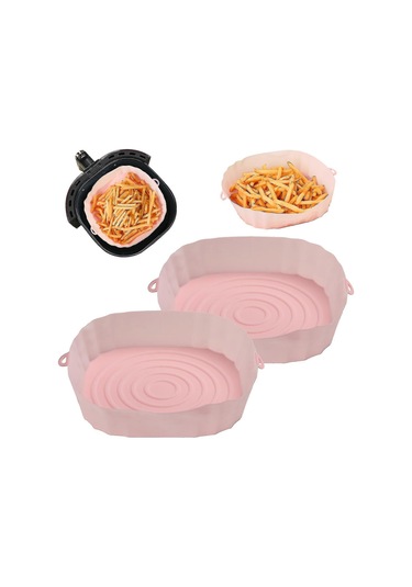2 Adet Air Fryer Silikon Sepet Silikon Kalıp Airfryer Fırın Pişirme Tepsisi Pizza Kızarmış Tavuk Sepeti Yeniden Kullanılabilir Tava Astarı Aksesuarlarıpembe Çok Renkli