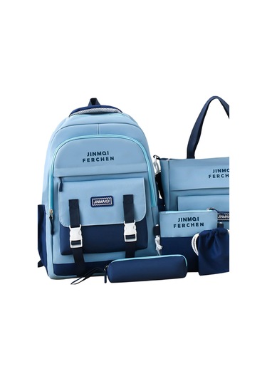 Suntek Okul Çantaları Set Tuval Sırt Çantası Kalem Çanta MAvi