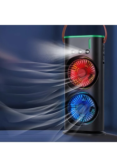 Xuweiwei Siyah Led Gökkuşağı Işıklı Çift Başlı Usb Masa Fanı 3 Hız Ayarlı 180 Derece Nozullu Kompakt Kişisel Soğutucu Beyaz Siyah Mini Fan