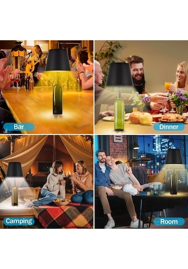 Honeybeeshop Şarj Edilebilir Kablosuz Şişe Lambası Siyah 3 Renk Sıcaklığı Ofis Mobilyaları İçin Masa Lambası Çeşitli Şişelere Uyumlu Siyah