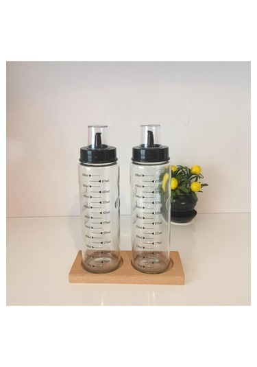 Damlatmaz Akıllı Ahşap Standlı 3 Parça Cam Yağlık Seti 500 Ml