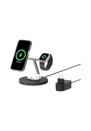 Belkin Boostcharge 3'ü 1 Arada Qi2 Şarj Cihazı, Magsafe Uyumlu Ka