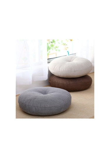 Zemin Koltuk Yastık Düz Renk Meditasyon Yoga İçin Uygun Yuvarlak 40cm-17 Ekru