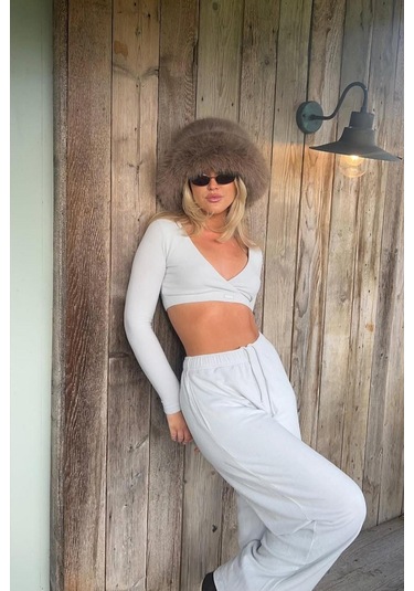 Madmext Beyaz Bol Paça Kadın Eşofman Altı Mg2279 Beyaz