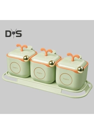 Createtech Pratik Toz Geçirmez Çeşni Kabı Seti Mükemmel Tuz Baharat Kutusu Yeşil