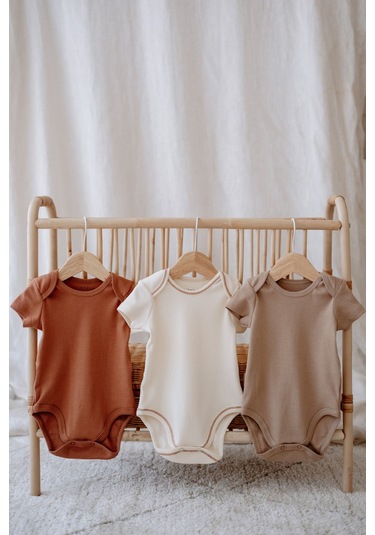 Lilabio 3'lü Pamuklu Kaşkorse Kısa Kollu Body Set Taş/ekru/kiremit Çok Renkli