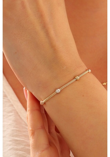 Moom Mücevherat 14 Ayar Altın Dorika Toplu Altın Bileklik Popcorn Renkli Toplar Tek Sıra Çok Renkli