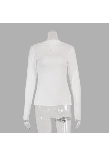 Yarı Yüksek Yaka Alt Gömlek Sonbahar Kadın Modası Eğimli İnce İç Uzun Kollu Kazak Üst Beyaz