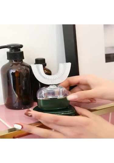 Mufunye Yetişkinler Ve Çocuklar İçin Kablosuz Şarjlı Akıllı Ses Dalgalı U Şekilli Silikon Diş Fırçası