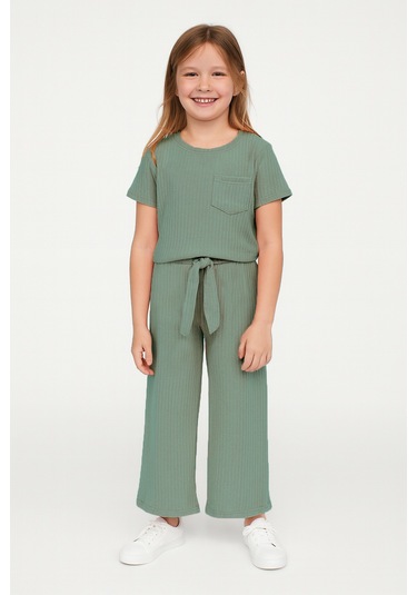 Kız Çocuk Pijama Altı Beli Lastikli Rahat Kalıp Yeşil