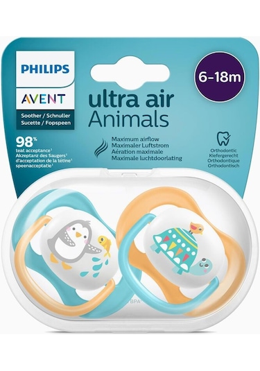 Philips Avent Ultra Air Animals Emzik 2'li  6 - 18 Ay Sarı - Mavi