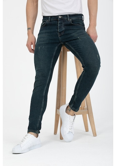 Erkek Yeşil Tint Destroy Skinnyfit Likralı Jean Kot Pantolon Yeşil