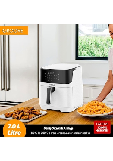 Groove Max XXL 7L 1800W WiFi Smart Airfryer Air Fryer Yağsız Sıcak Hava Fritözü Beyaz