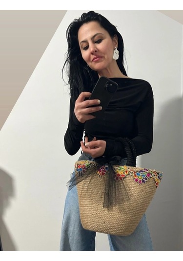Hasır Çanta, Plaj Çantası, Tasarım Çanta, İşlemeli El Çantası Hasır