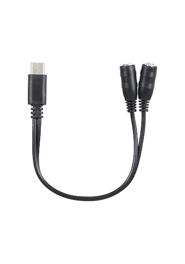 Yaozixa Type-c'den 3.5mm' E Çift Ses Çevirici, İki Kulaklık İçin Ses Bölücü Kablosu Siyah, Bakır Çekirdek, 20cm