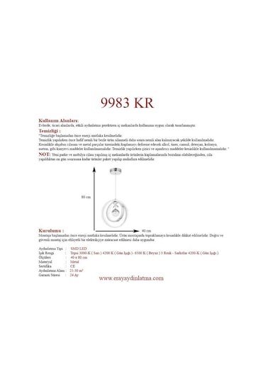Eray Aydınlatma 9983-3 3lü Led Krom Avize Krom