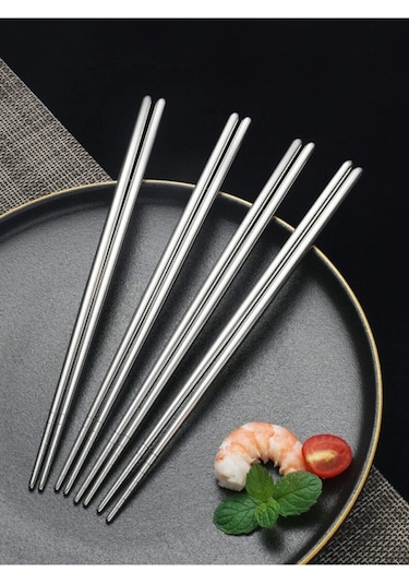 Metal Chopstick 5'li Paslanmaz Çelik Çin Çubuğu Siyah