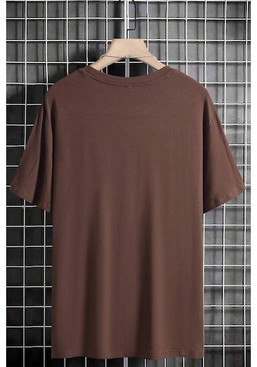 Erkek Milano Baskılı Oversize Tshirt Kahverengi