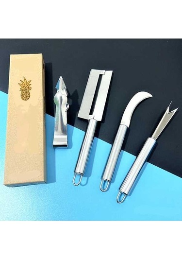 Dancemonkey 2 Takım 4'lü Ananas Bıçağı, Paslanmaz Çelik Meyve Bıçağı Gümüş