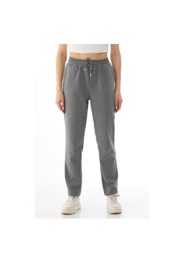 Kadın Mevsimlik Düz Paça Yüksek Bel Klasik Eşofman Altı Gri