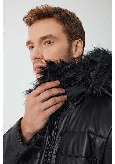 Butto Siyah Erkek Deri Ceket Siyah