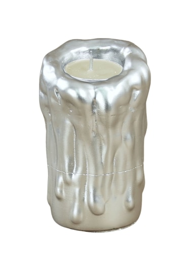 Mumluk Şamdan Tealight Mum Uyumlu Büyük Erimiş Mum Model - Gümüş