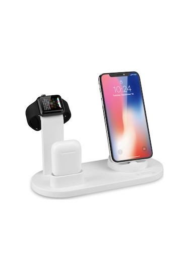 Honmex Siyah 4'lü Kablosuz Şarj Aleti - 360 Döner Baz, 3 Çeşit Bağlantı, Telefon/saat/kulaklık İçin Hızlı Şarj