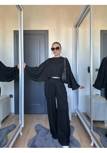 Keymoda Kadın Panço Takım Siyah Siyah