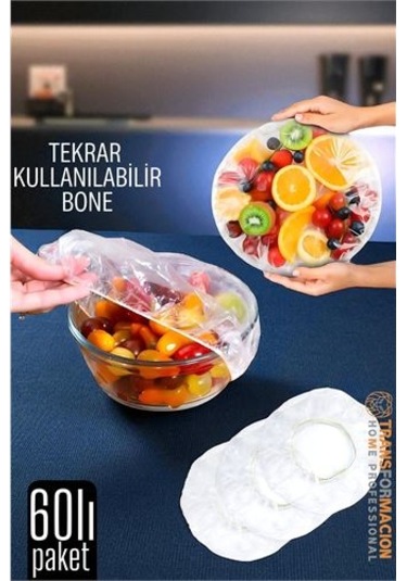 Modacar Esnek Kase Bonesi 60 Adet, 25 Cm E Kadar Uyumlu, Tekrar Kullanılabilir Tabak Bone