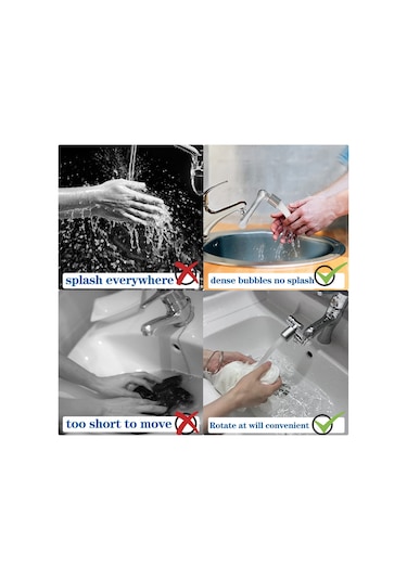 Qianfan 1080 Derece Dönebilen Musluk Uzatma, Evrensel Büyük Gümüş